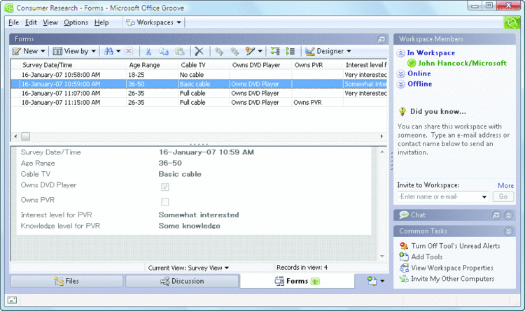 Figure 1 Groove Workspace with Forms Tool