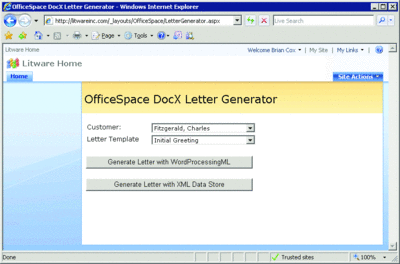 Figure 10 Custom Application Page