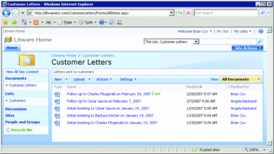 Figure 11 Customer Letters Document Library