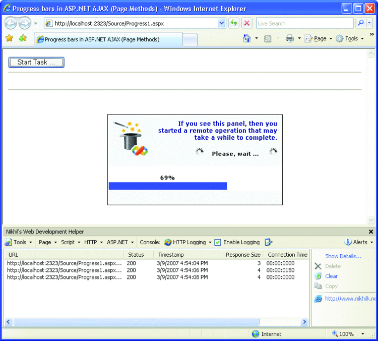 Figure 7 Context-Sensitive AJAX Progress Bar in Action