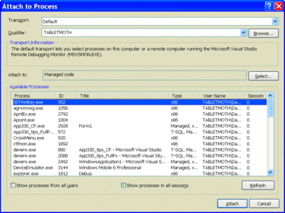 Figure 15 Attach to Process Dialog