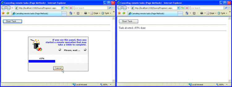 Figure 7 The User Clicked the Cancel Button, Ending the Server Task