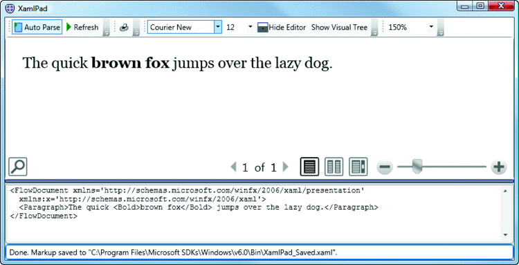 Figure 1 Very Simple Flow Document Displayed in XamlPad