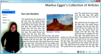 Figure 12 Using Listbox, Image, Label, and FlowDocumentReader Controls