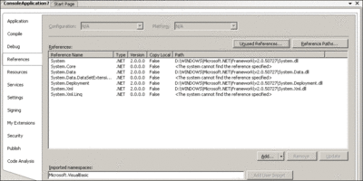 Figure 6 References for Changed Target to the .NET Framework 2.0