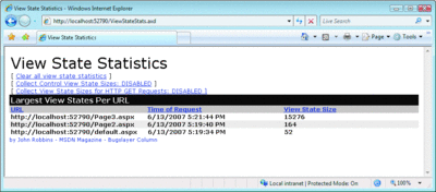 Figure 1 Example ViewStateStats.axd Output