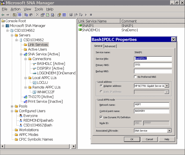 Figure 2 Configuring an SNA Connection