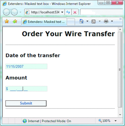 Figure 2 MaskedEdit Extender in Action