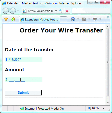 Figure 2 MaskedEdit Extender in Action
