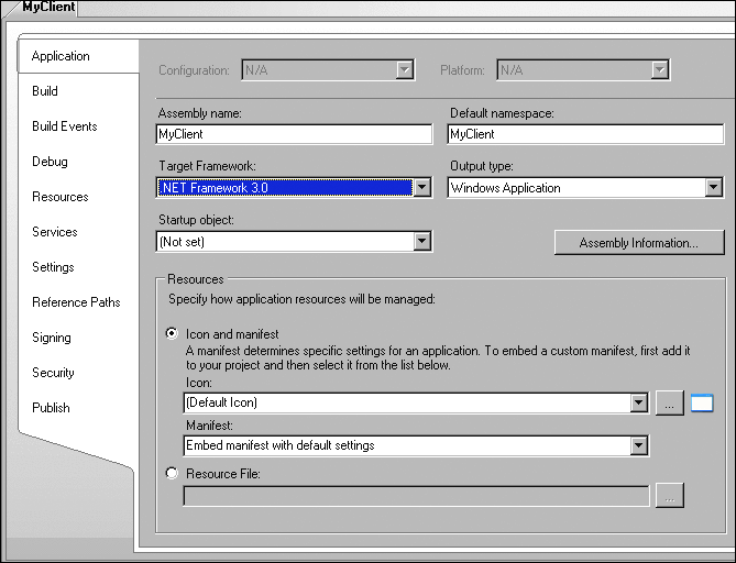 Figure 1 Target Framework Property in Visual Studio 2008