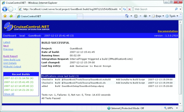 Figure 6 CCNet Report for a Successful Build