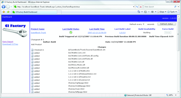 Figure 10 Build Status Reported in the Dashboard