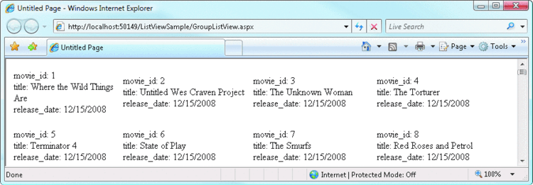 Figure 11 GroupTemplate Rows in the Resulting Web Page