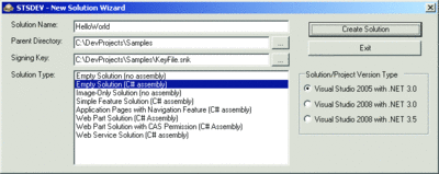 Figure 2 Creating a Visual Studio Solution with STSDEV