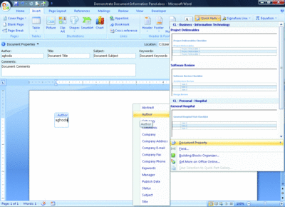 Figure 15 Author Standard Document Property Added as a Quick Part