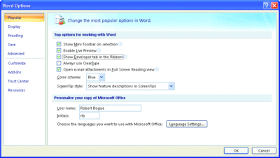Figure 1 Enabling the Developer Tab in the Ribbon