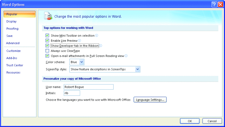 Figure 1 Enabling the Developer Tab in the Ribbon