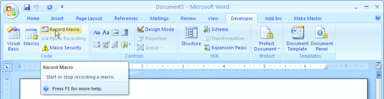 Figure 2 Record a Macro from the Developer Tab