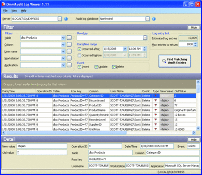 Viewing a Log in OmniAudit Log Viewer 