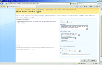 Figure 9 Creating a New Content Type