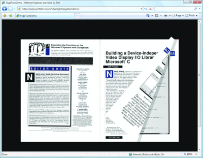 Figure 1 PageTurnDemo Shows a Partially Turned Page
