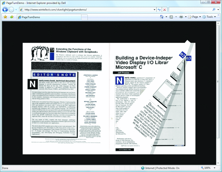 Figure 1 PageTurnDemo Shows a Partially Turned Page