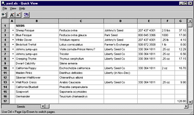 Figure 3: Quick View for a spreadsheet