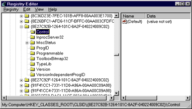 Figure 3: The Microsoft Calendar Control Registry Entry